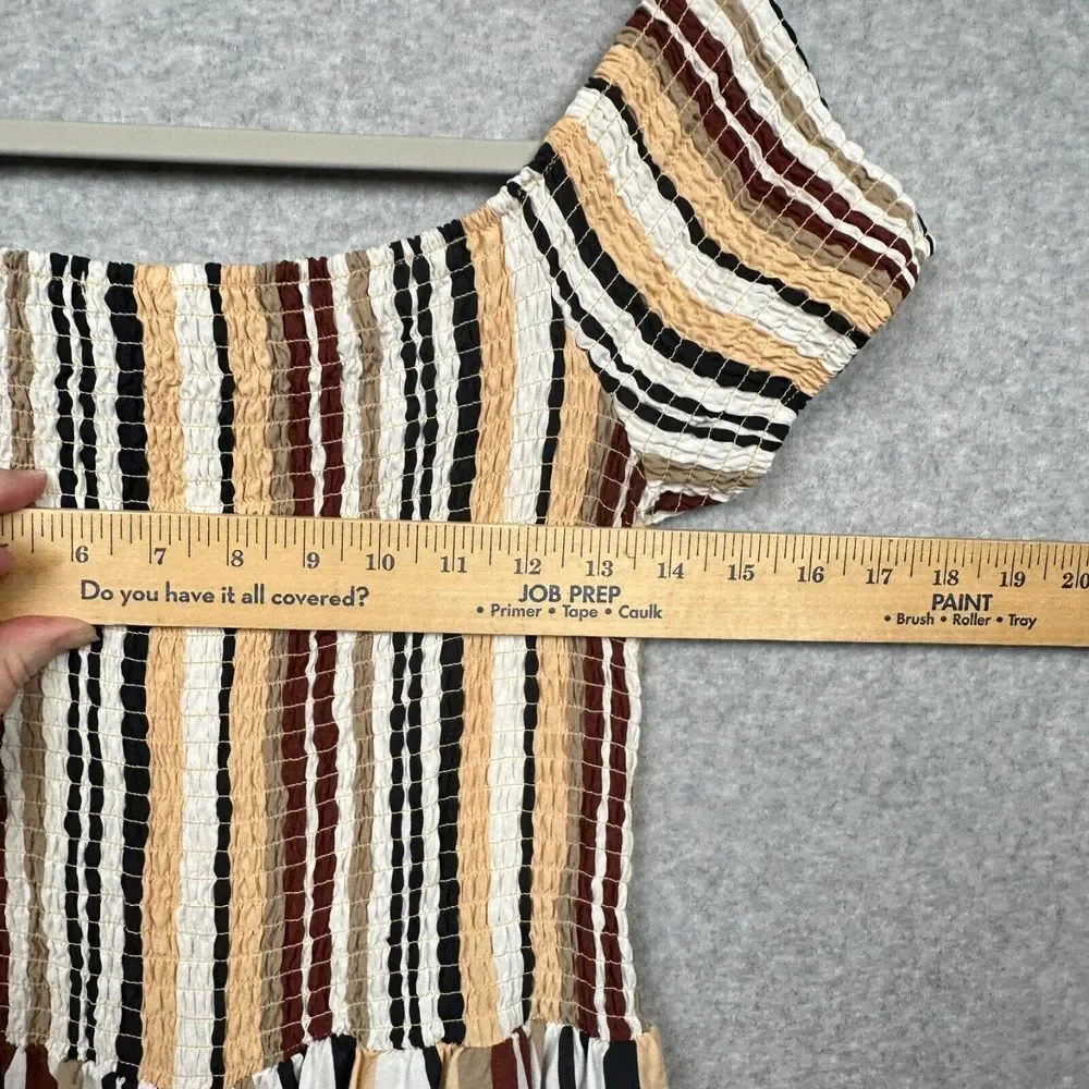 J for Justify Smocked Jumpsuit Womens L Multicolor Striped Wide Genie‎ Leg Boho